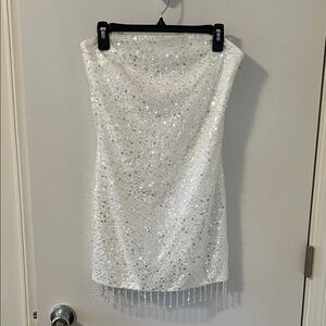 12th Tribe Dominique Strapless Fringe and Sequin Mini Dress